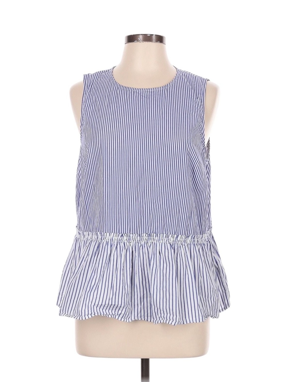 J. Crew Blue and White Striped Sleeveless Peplum Top